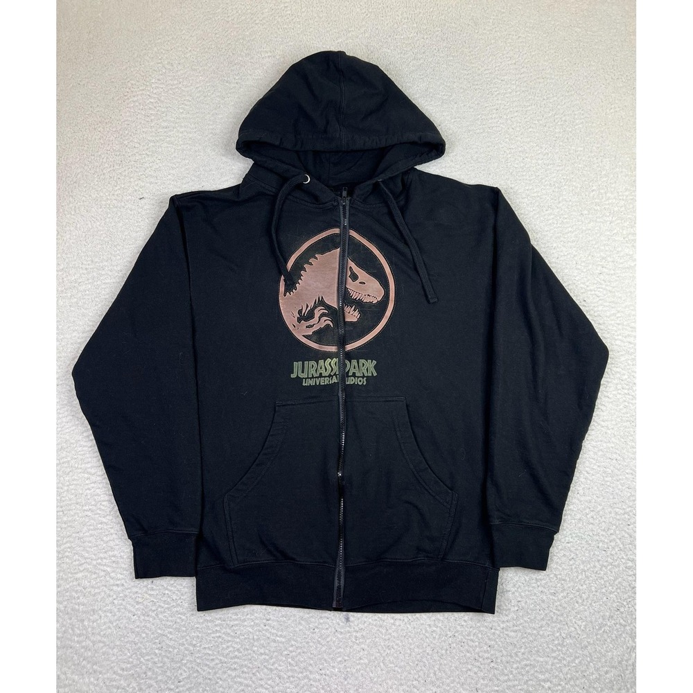 Jurassic Park Hoodie Sweatshirt Mens Medium Black‎ Zip Up Universal Studios